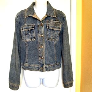 Rubbish Womens Distressed Classic Cotton Denim LS Jacket L
